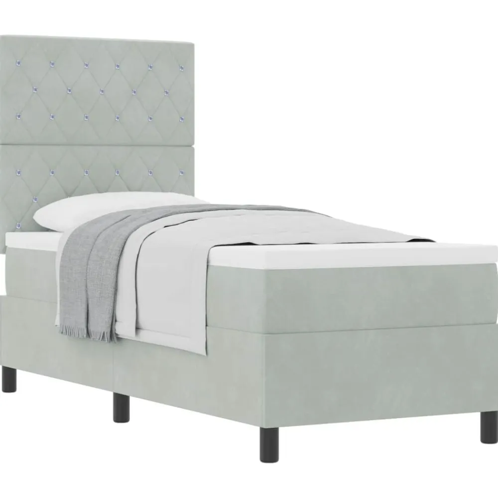 Bedden & Accessoires*vidaXL Boxspringbed met matras 80 x 200 cm Fluweel Lichtgrijs