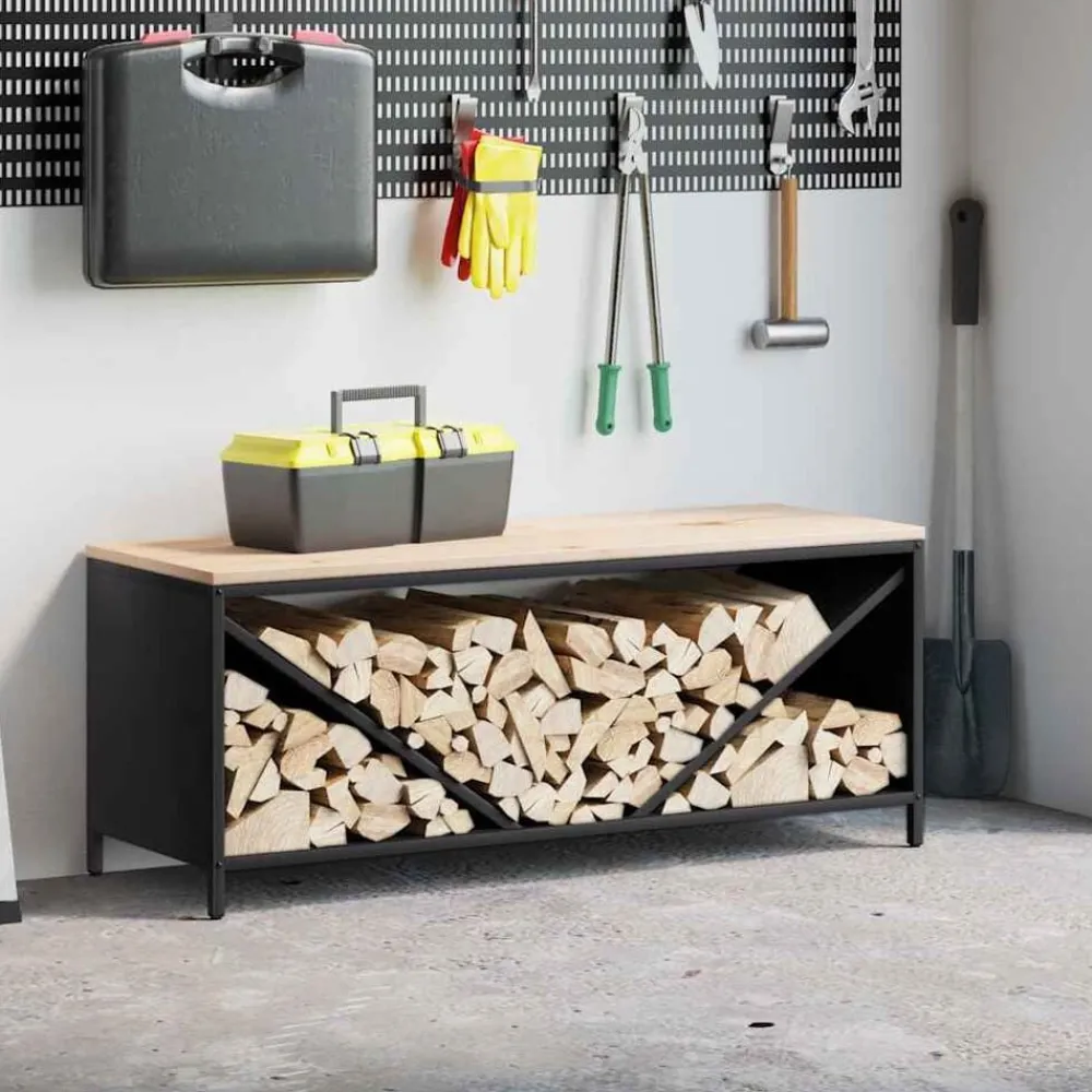 Houtkachel- & Haardaccessoires*vidaXL Brandhoutrek met houten blad 100,5x35,5x40 cm Zwart