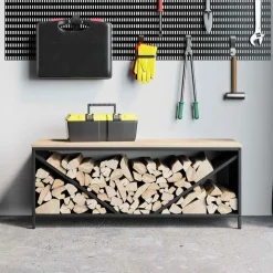 Houtkachel- & Haardaccessoires*vidaXL Brandhoutrek met houten blad 100,5x35,5x40 cm Zwart
