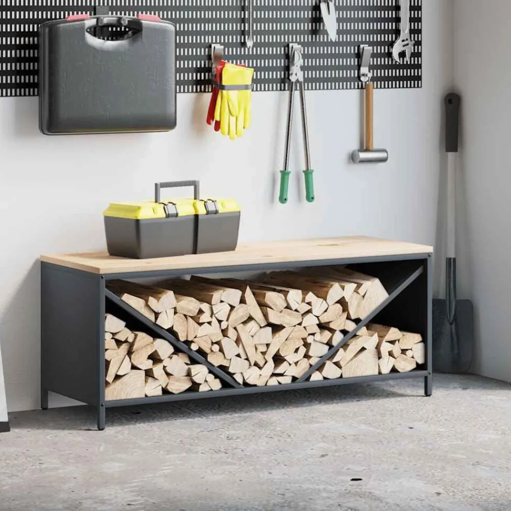 Houtkachel- & Haardaccessoires*vidaXL Brandhoutrek met houten blad 100,5x35,5x40 cm kleurig Antraciet
