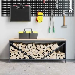 Houtkachel- & Haardaccessoires*vidaXL Brandhoutrek met houten blad 100,5x35,5x40 cm kleurig Antraciet