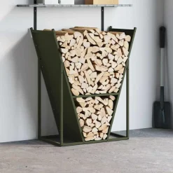Houtkachel- & Haardaccessoires*vidaXL Brandhoutrek 69,5x35x81 cm koudgewalst staal Olijfgroen