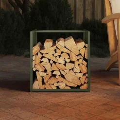 Houtkachel- & Haardaccessoires*vidaXL Brandhoutrek 40x40x40 cm koudgewalst staal Olijfgroen