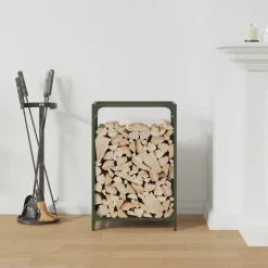 Houtkachel- & Haardaccessoires*vidaXL Brandhoutrek 44x28x65 cm koudgewalst staal Olijfgroen