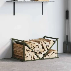 Houtkachel- & Haardaccessoires*vidaXL Brandhoutrek 70x43x34,5 cm koudgewalst staal Olijfgroen