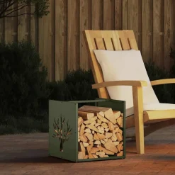 Houtkachel- & Haardaccessoires*vidaXL Brandhoutrek 40x40x40 cm koudgewalst staal Olijfgroen