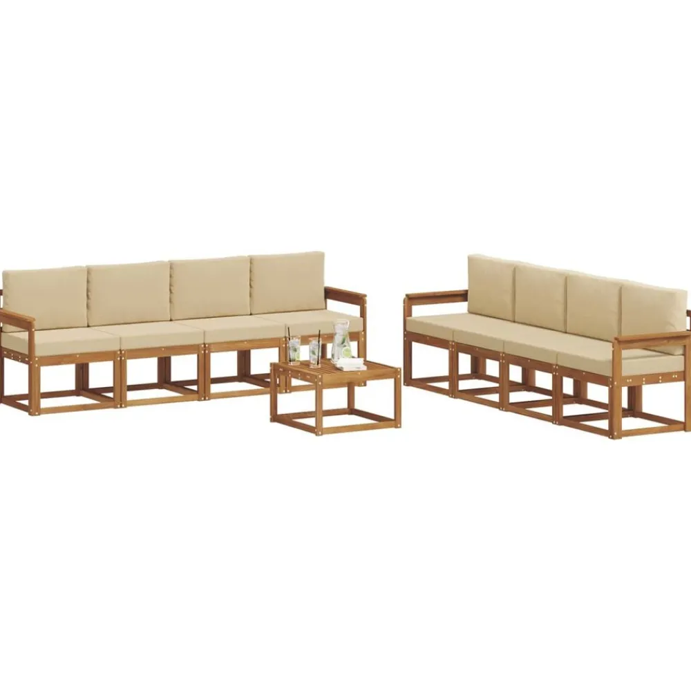 Meubelsets*vidaXL Buiten bankenset 9 pcs Massief Acaciahout Natuurlijk en beige