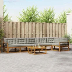 Meubelsets*vidaXL Buiten bankenset met kussen 7 pcs Natuurlijk en Lichtgrijs Naturel en lichtgrijs