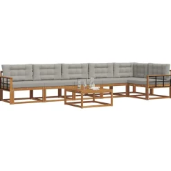 Meubelsets*vidaXL Buiten bankenset met kussen 7 pcs Natuurlijk en Lichtgrijs Naturel en lichtgrijs