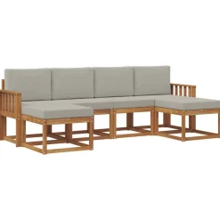 Meubelsets*vidaXL Buiten bankenset met kussen 6 pcs Natuurlijk en Lichtgrijs Naturel en lichtgrijs