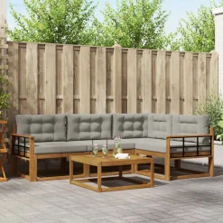 Meubelsets*vidaXL Buiten bankenset met kussen 5 pcs Natuurlijk en Lichtgrijs Naturel en lichtgrijs