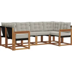 Buiten bankenset met kussen 6 pcs Natuurlijk en Lichtgrijs>vidaXL Outlet