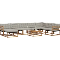 Meubelsets*vidaXL Buiten bankenset met kussen 9 pcs Natuurlijk en lichtgrijs