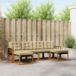 Meubelsets*vidaXL Buiten bankenset met kussen 6 pcs Natuurlijk en beige