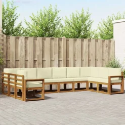 Buiten bankenset met kussen 10 pcs Natuurlijk en Crème>vidaXL