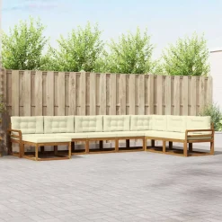 Buiten bankenset met kussen 8 pcs Natuurlijk en Crème>vidaXL