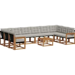 Meubelsets*vidaXL Buiten bankenset met kussen 11 pcs Natuurlijk en Lichtgrijs Naturel en lichtgrijs