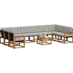 Meubelsets*vidaXL Buiten bankenset met kussen 11 pcs Natuurlijk en Lichtgrijs Naturel en lichtgrijs