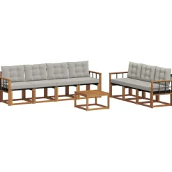 Buiten bankenset met kussen 8 pcs Natuurlijk en Lichtgrijs>vidaXL Sale