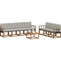Buiten bankenset met kussen 8 pcs Natuurlijk en Lichtgrijs><noscript><img width=