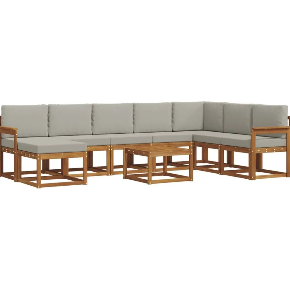 Buiten bankenset met kussen 9 pcs Natuurlijk en Lichtgrijs>vidaXL Online