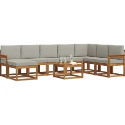 Buiten bankenset met kussen 9 pcs Natuurlijk en Lichtgrijs><noscript><img width=