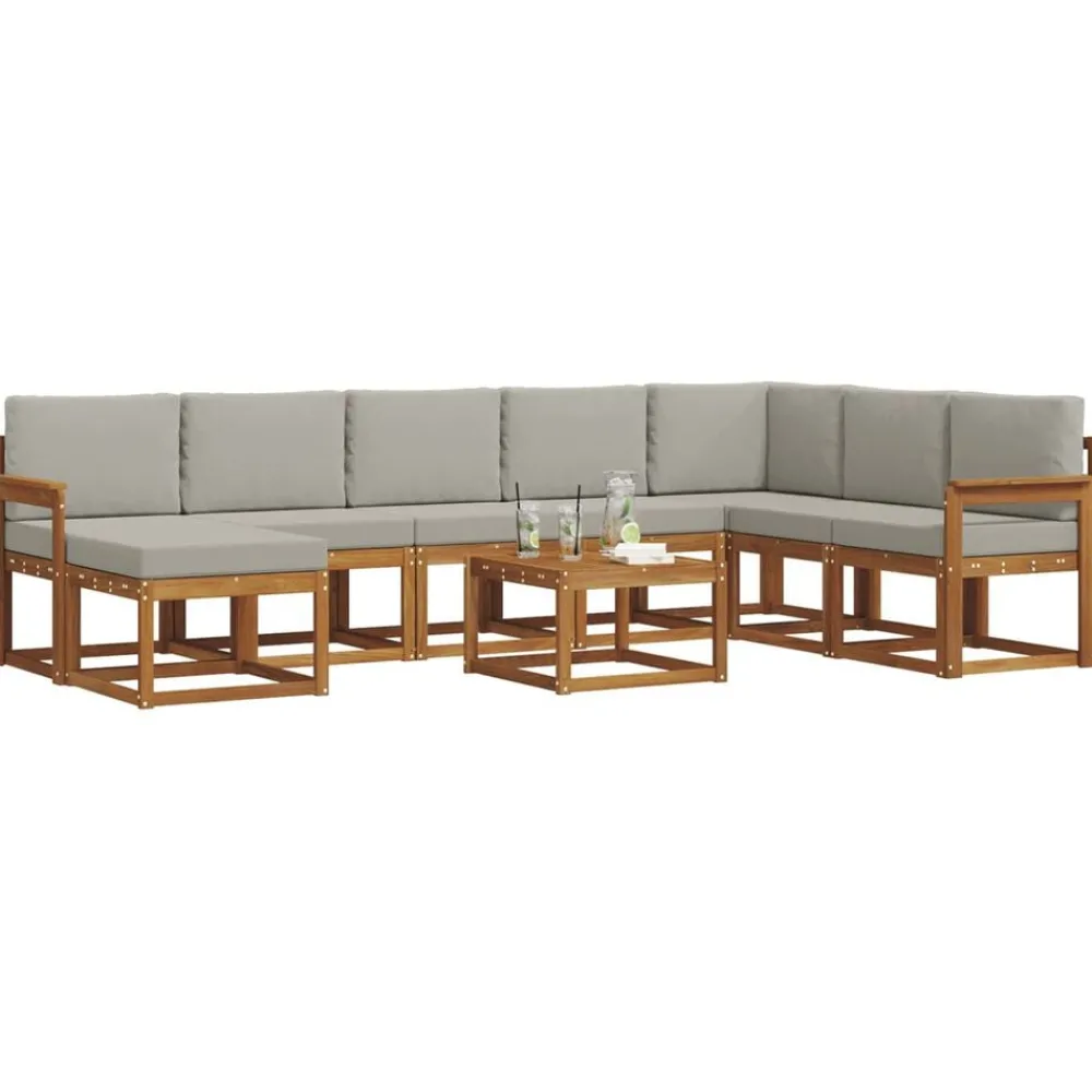 Buiten bankenset met kussen 9 pcs Natuurlijk en Lichtgrijs>vidaXL Online