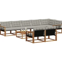 Meubelsets*vidaXL Buiten bankenset met kussen 9 pcs Natuurlijk en Lichtgrijs Naturel en lichtgrijs