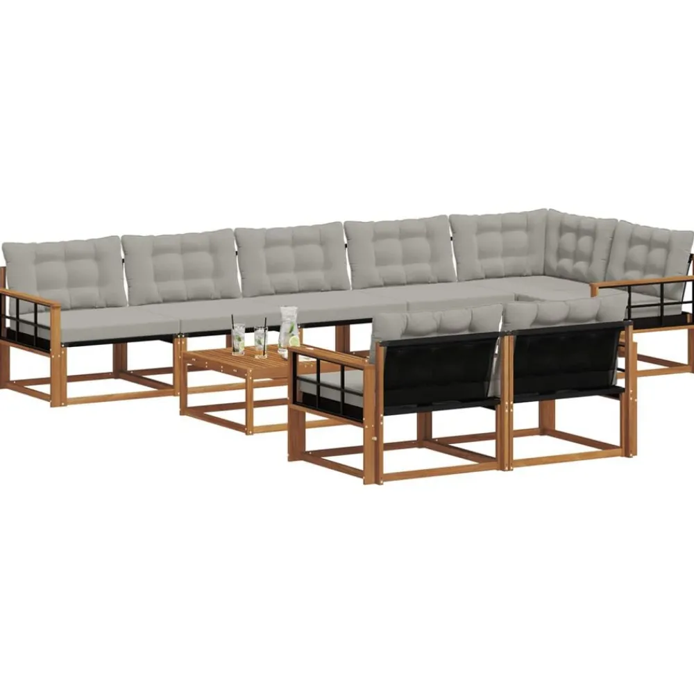 Meubelsets*vidaXL Buiten bankenset met kussen 9 pcs Natuurlijk en Lichtgrijs Naturel en lichtgrijs