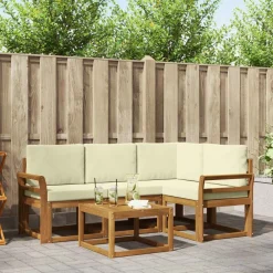 Meubelsets*vidaXL Buiten bankenset met kussen 5 pcs Natuurlijk en Crème Natuurlijk en cr&egrave;me
