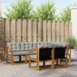 Buiten bankenset met kussen 7 pcs Natuurlijk en Lichtgrijs>vidaXL Discount