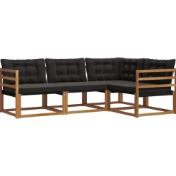 Meubelsets*vidaXL Buiten bankenset met kussen 4 pcs Natuurlijk en Zwart Naturel en zwart