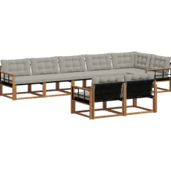 Meubelsets*vidaXL Buiten bankenset met kussen 8 pcs Natuurlijk en Lichtgrijs Naturel en lichtgrijs