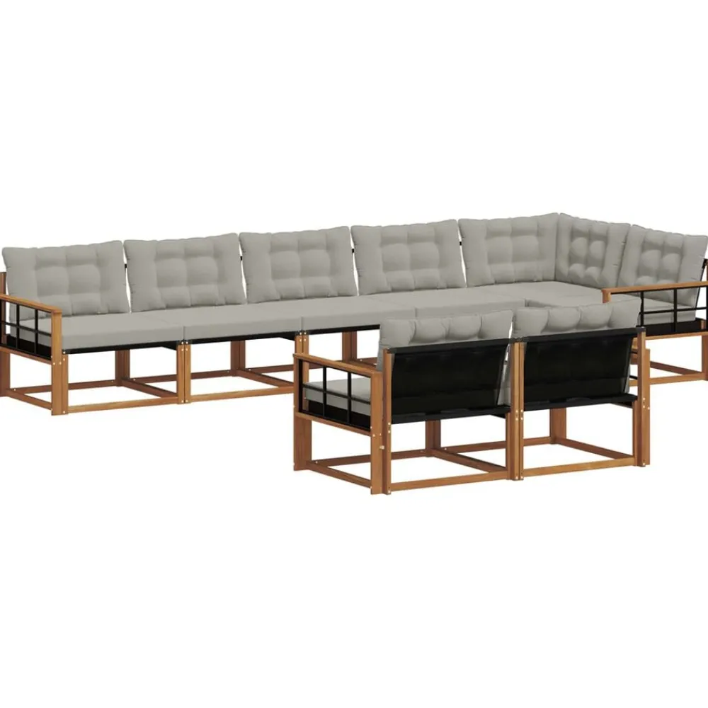 Meubelsets*vidaXL Buiten bankenset met kussen 8 pcs Natuurlijk en Lichtgrijs Naturel en lichtgrijs