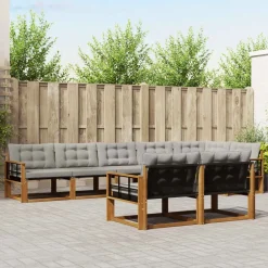 Meubelsets*vidaXL Buiten bankenset met kussen 8 pcs Natuurlijk en Lichtgrijs Naturel en lichtgrijs