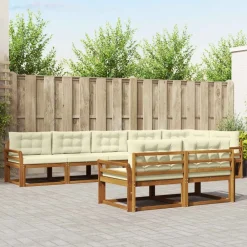 Buiten bankenset met kussen 8 pcs Natuurlijk en Crème>vidaXL Outlet
