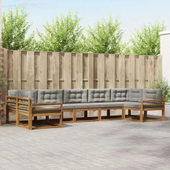 Meubelsets*vidaXL Buiten bankenset met kussen 7 pcs Natuurlijk en Lichtgrijs Naturel en lichtgrijs