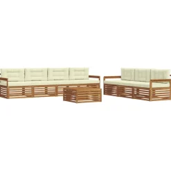 Meubelsets*vidaXL Buiten bankenset met kussen 8 pcs Natuurlijk en Crème Natuurlijk en crème