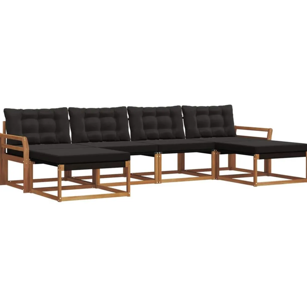 Buiten bankenset met kussen 6 pcs Natuurlijk en Zwart>vidaXL New