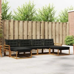 Buiten bankenset met kussen 6 pcs Natuurlijk en Zwart>vidaXL New