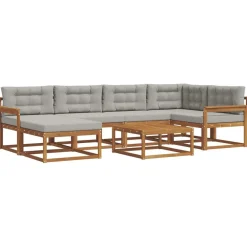 Meubelsets*vidaXL Buiten bankenset met kussen 7 pcs Natuurlijk en Lichtgrijs Naturel en lichtgrijs