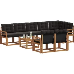 Buiten bankenset met kussen 9 pcs Natuurlijk en Zwart><noscript><img width=