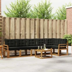Meubelsets*vidaXL Buiten bankenset met kussen 7 pcs Natuurlijk en Zwart Naturel en zwart