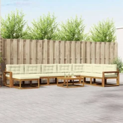 Buiten bankenset met kussen 9 pcs Natuurlijk en Crème>vidaXL Hot