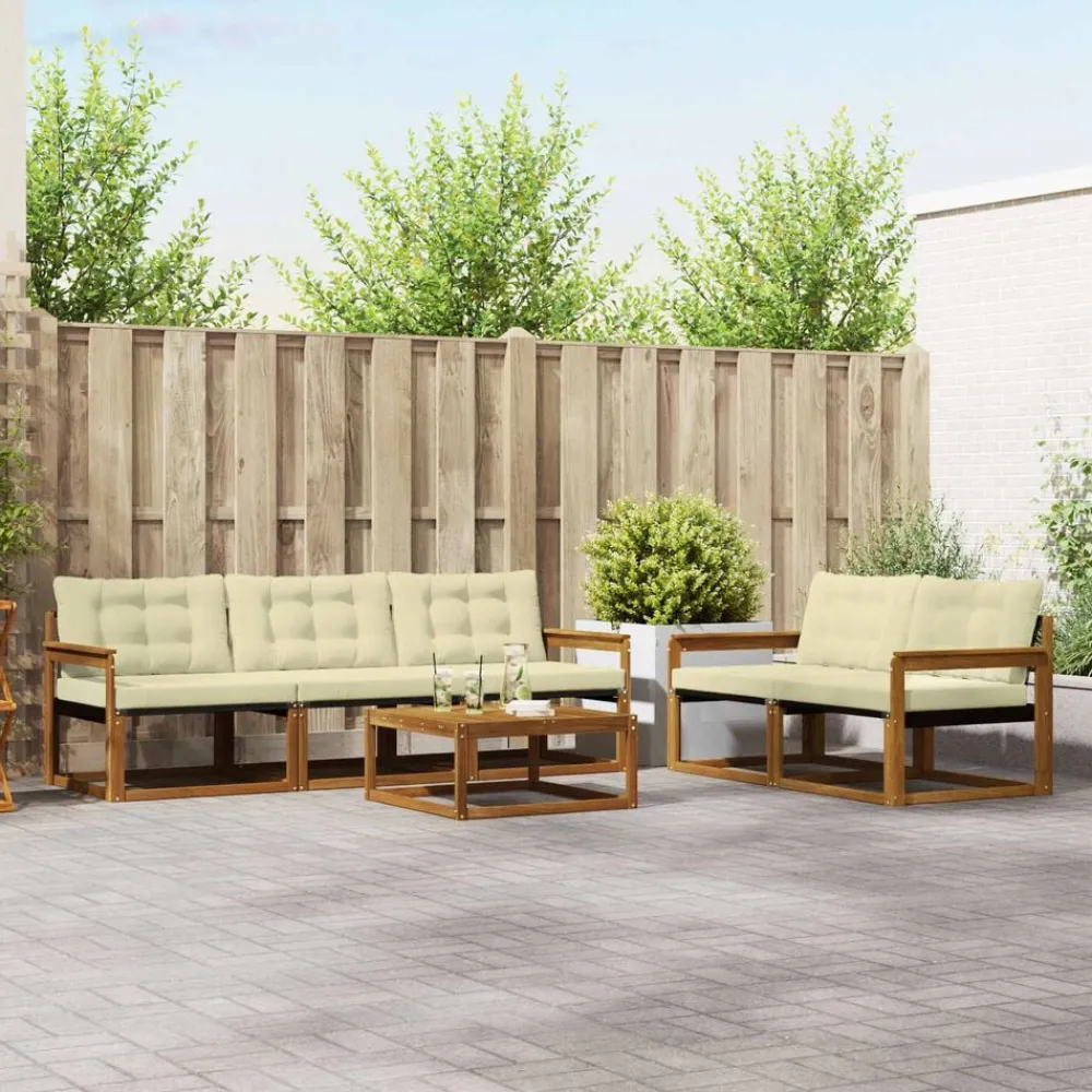 Buiten bankenset met kussen 6 pcs Natuurlijk en Crème>vidaXL Discount
