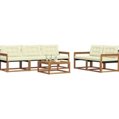 Buiten bankenset met kussen 6 pcs Natuurlijk en Crème><noscript><img width=