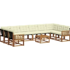 Buiten bankenset met kussen 11 pcs Natuurlijk en Crème>vidaXL Discount