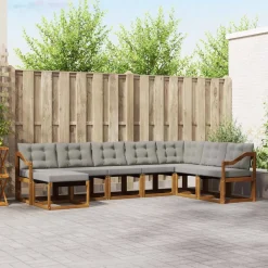 Meubelsets*vidaXL Buiten bankenset met kussen 8 pcs Natuurlijk en Lichtgrijs Naturel en lichtgrijs