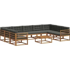 Meubelsets*vidaXL Buiten bankenset met kussen 10 pcs Natuurlijk en antraciet