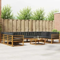 Meubelsets*vidaXL Buiten bankenset met kussen 10 pcs Natuurlijk en antraciet